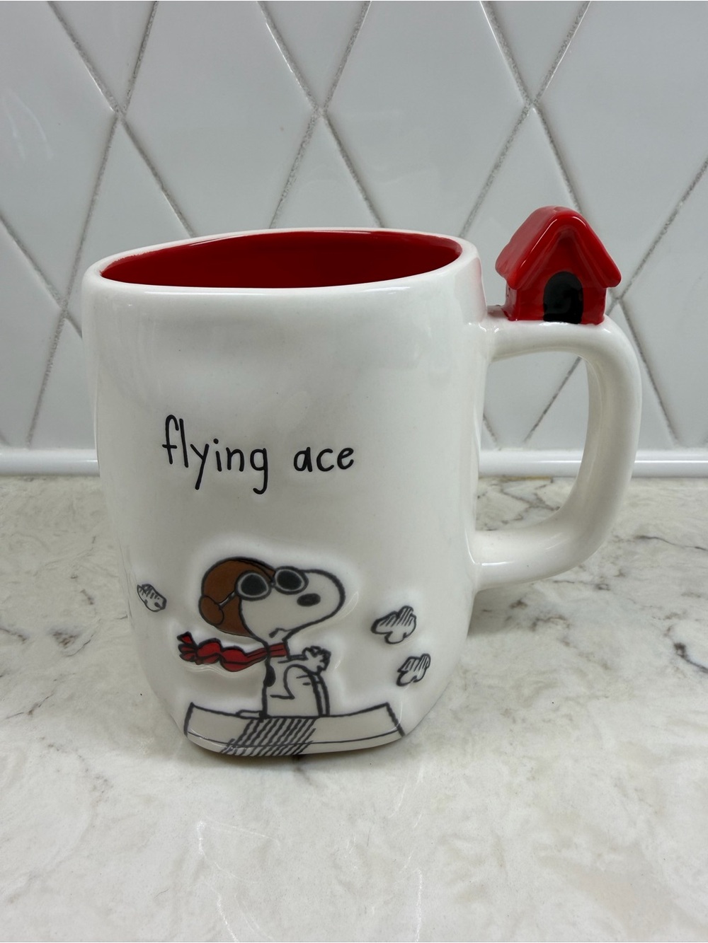 Rae Dunn Peanuts White and Red 'Flying Ace' Snoopy Ceramic Mug